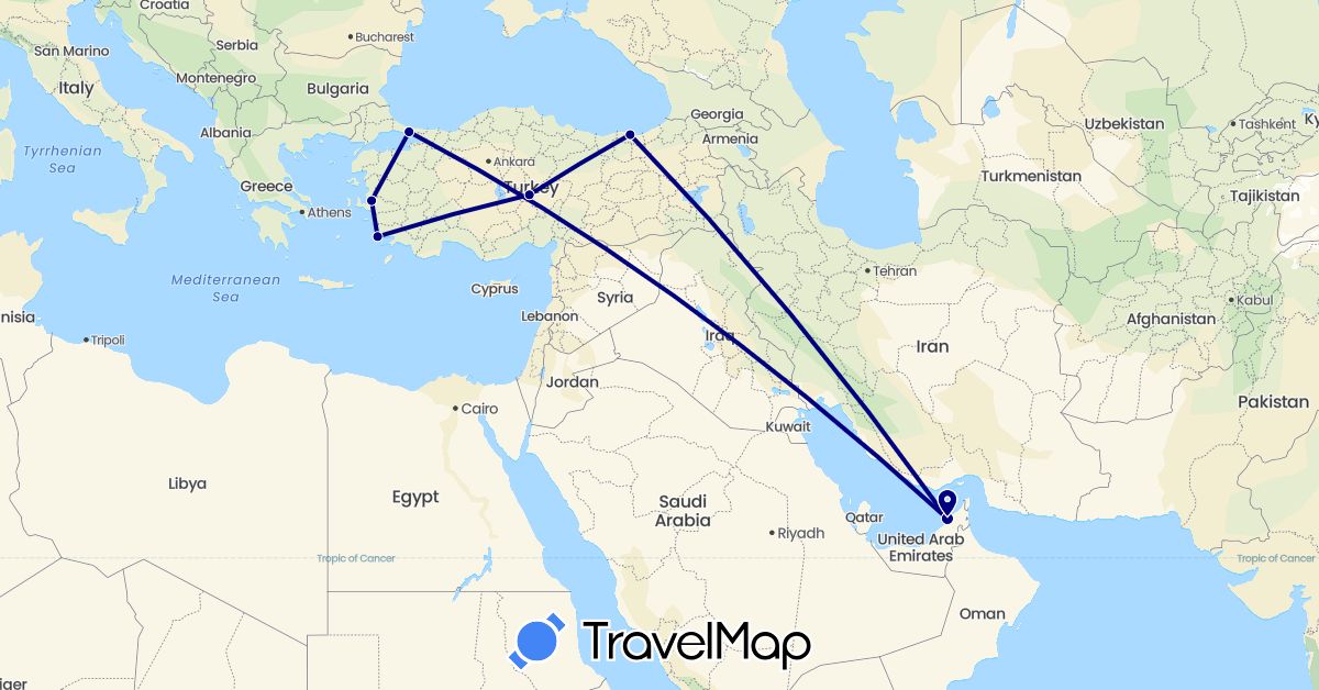 TravelMap itinerary: driving in United Arab Emirates, Turkey (Asia)
